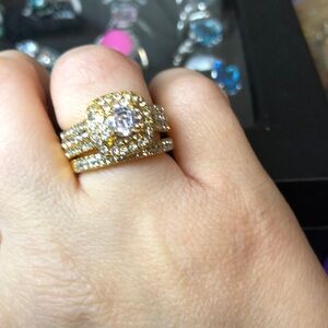 Gold Rhinestone Fashion Ring Set (2 Pc)